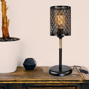 Lámpara de mesa Filton E27 Metal Cuerda de yute Negro / Color yute [lux.pro]