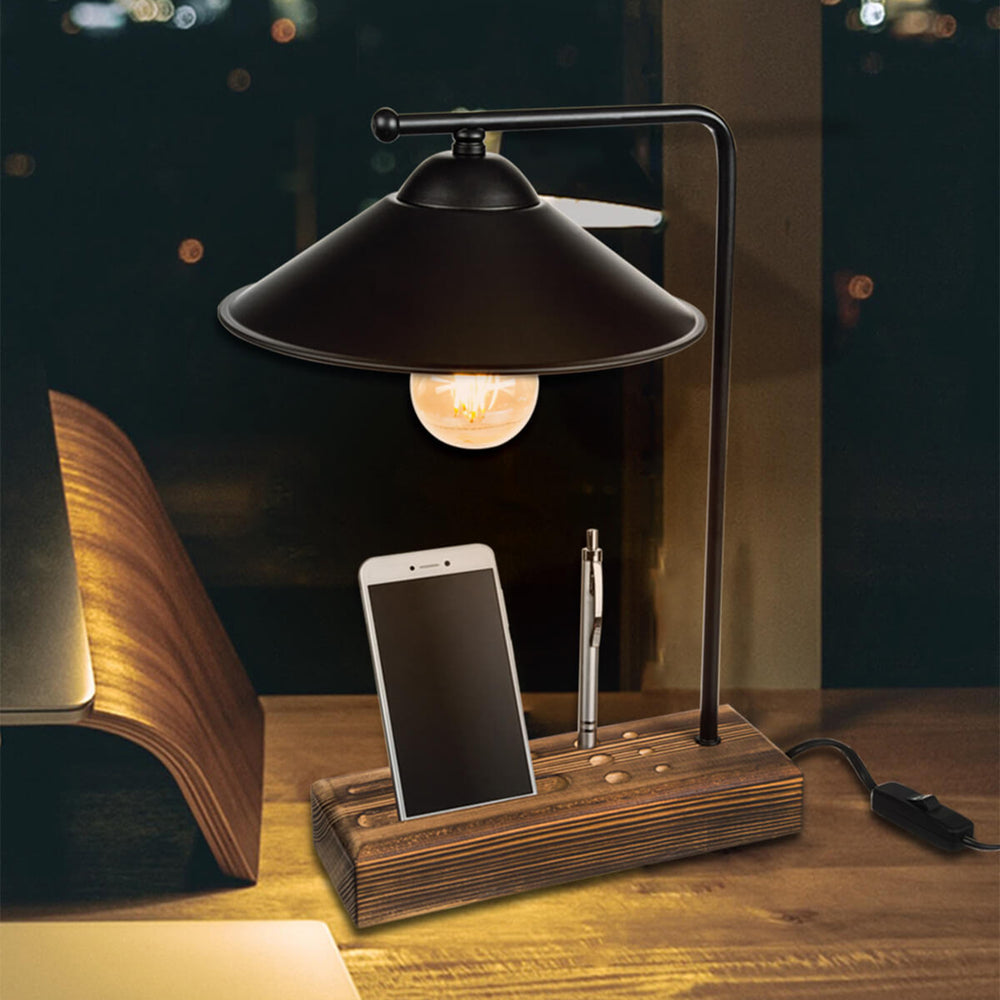 Lámpara de mesa Folkestone E27 madera maciza metal negro / madera [lux.pro] - premiumXL