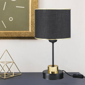 Lámpara de mesa Gravesend E27 Metal Textil Negro / Color latón [lux.pro]