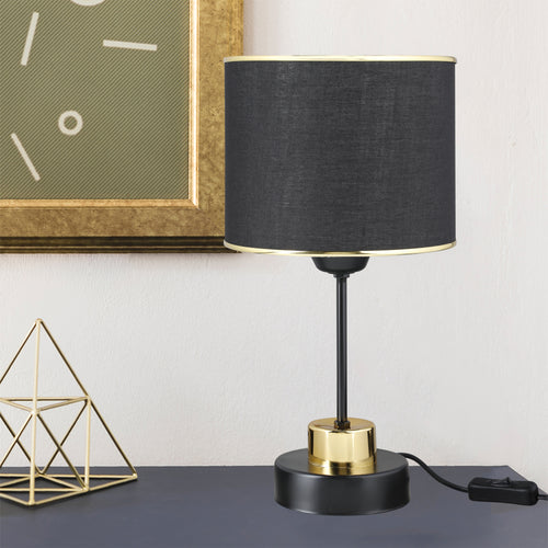 Lámpara de mesa Gravesend E27 Metal Textil Negro / Color latón [lux.pro]