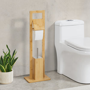 Juego de baño Västerås soporte para papel higiénico con escobilla de baño bambú [en.casa] - premiumXL