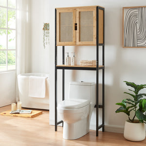 Armario de baño Tervola 172x63x27 cm Negro/Bambú [en.casa] - premiumXL
