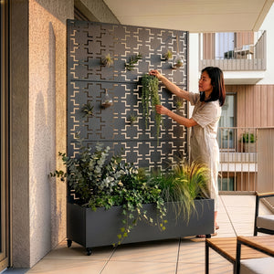 Tabique Aaskis con jardinera exterior 190x82/120x38cm [casa.pro]