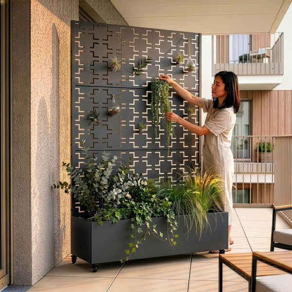 Tabique Aaskis con jardinera exterior 190x82/120x38cm [casa.pro]