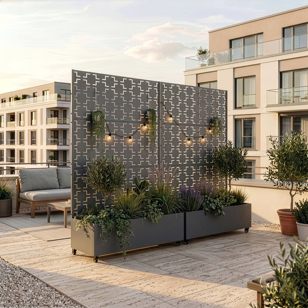 Tabique Aaskis con jardinera exterior 190x82/120x38cm [casa.pro]