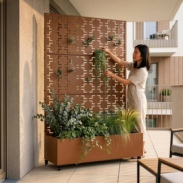 Tabique Aaskis con jardinera exterior 190x82/120x38cm [casa.pro]