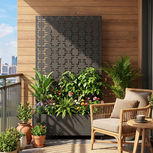 Tabique Aaskis con jardinera exterior 190x82/120x38cm [casa.pro]