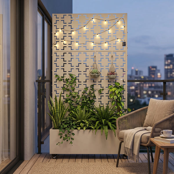 Tabique Aaskis con jardinera exterior 190x82/120x38cm [casa.pro]