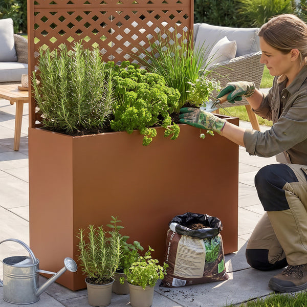 Biombo Malja con jardinera acero 146x83x31cm [casa.pro]