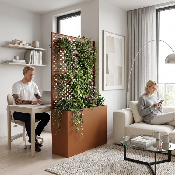 Biombo Malja con jardinera acero 146x83x31cm [casa.pro]