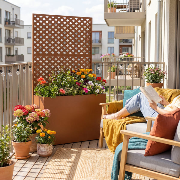 Biombo Malja con jardinera acero 146x83x31cm [casa.pro]