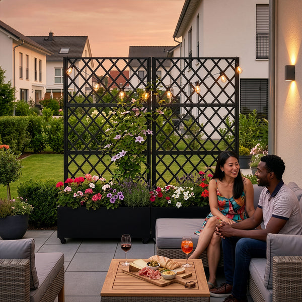 Tabique Malja con jardinera acero 190x82x38cm - Negro [casa.pro]