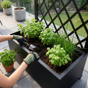 Tabique Malja con jardinera acero 190x82x38cm - Negro [casa.pro]