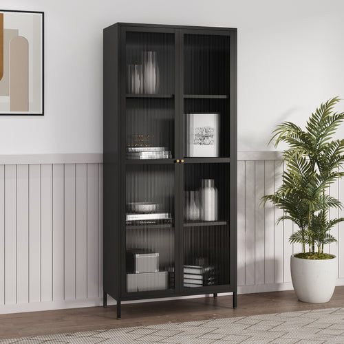 Vitrina Säkylä con puerta de cristal 3 estantes [en.casa]