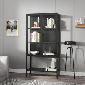 Vitrina Borshavisa de acero, 2 puertas, 160x80x35 cm, negro [en.casa]