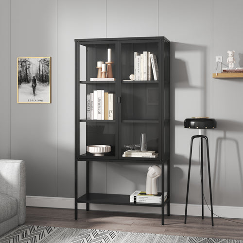 Vitrina Borshavisa de acero, 2 puertas, 160x80x35 cm, negro [en.casa]