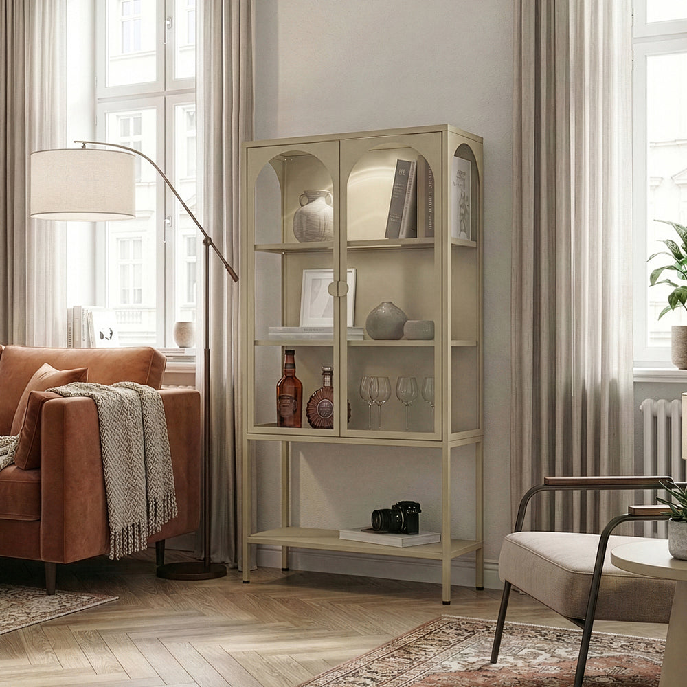Vitrina Klippestad Acero 160x80x35 cm Color camello [en.casa]