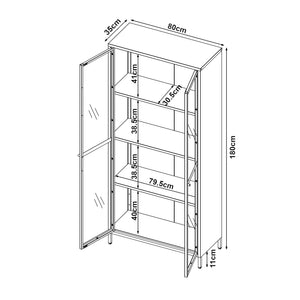 Vitrina Säkylä con puerta de cristal 3 estantes [en.casa]