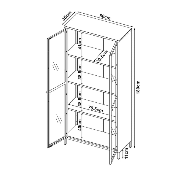 Vitrina Säkylä con puerta de cristal 3 estantes [en.casa]