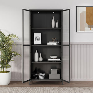 Vitrina Säkylä con puerta de cristal 3 estantes [en.casa]