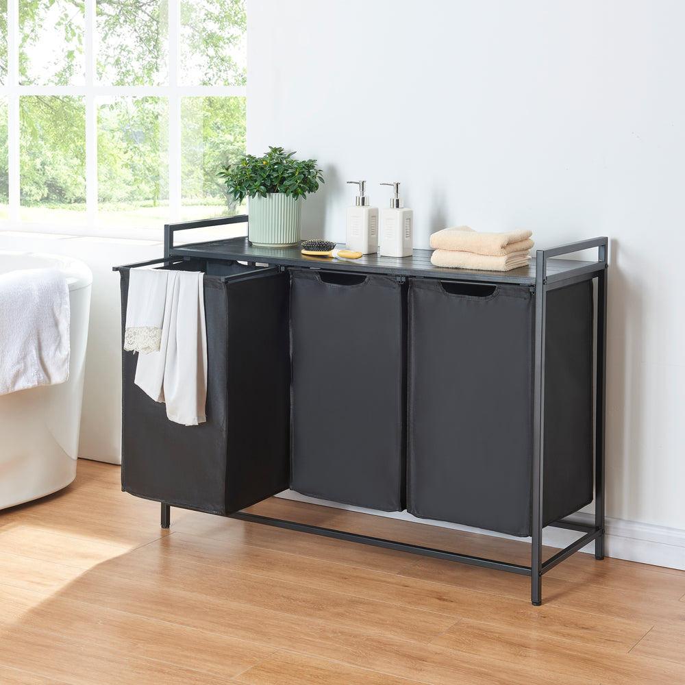 Cesto para ropa Saltvik con 3 cestas de ropa negro [en.casa] - premiumXL
