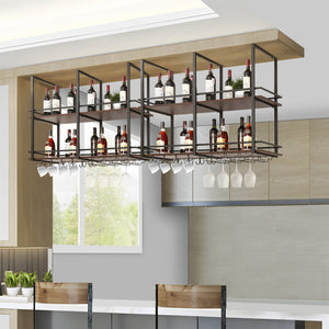 Estante para vino Hubro Negro/Aspecto nogal [en.casa]