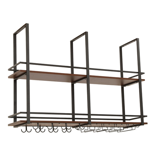 Estante para vino Hubro Negro/Aspecto nogal [en.casa]