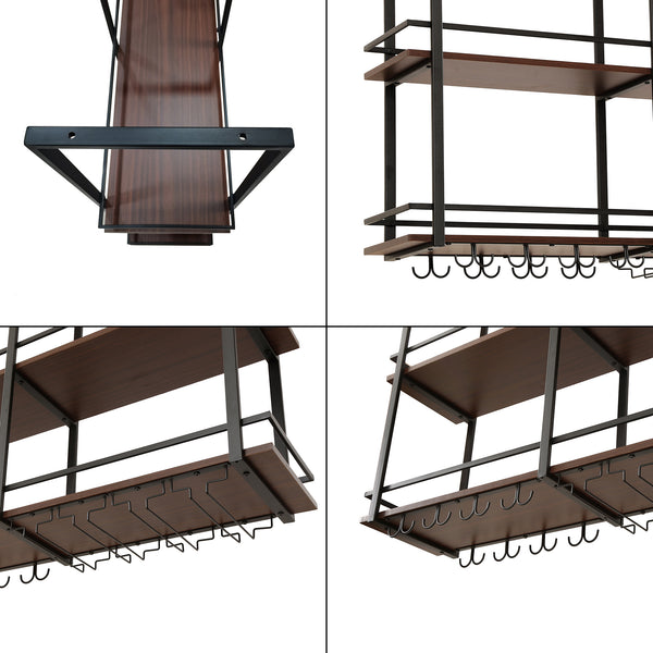 Estante para vino Hubro Negro/Aspecto nogal [en.casa]