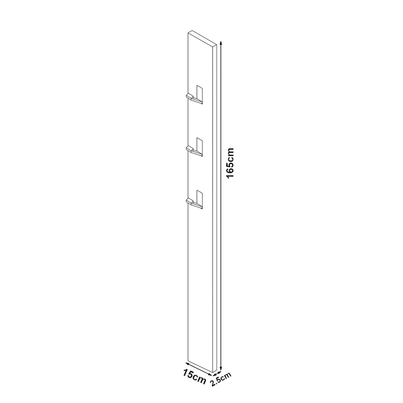 Esquema acotado Perchero de pared Hansnes con 3 ganchos abatibles 165 cm varios colores [en.casa]