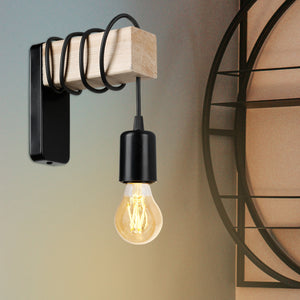 Lámpara de pared Chelmsford E27 Metal Madera maciza Negro / Aspecto madera [lux.pro]
