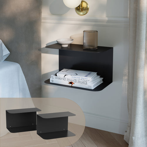 Mesita de noche flotante Notodden de 2 niveles acero 40x23x23cm - [en.casa]