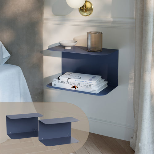 Mesita de noche flotante Notodden de 2 niveles acero 40x23x23cm - [en.casa]