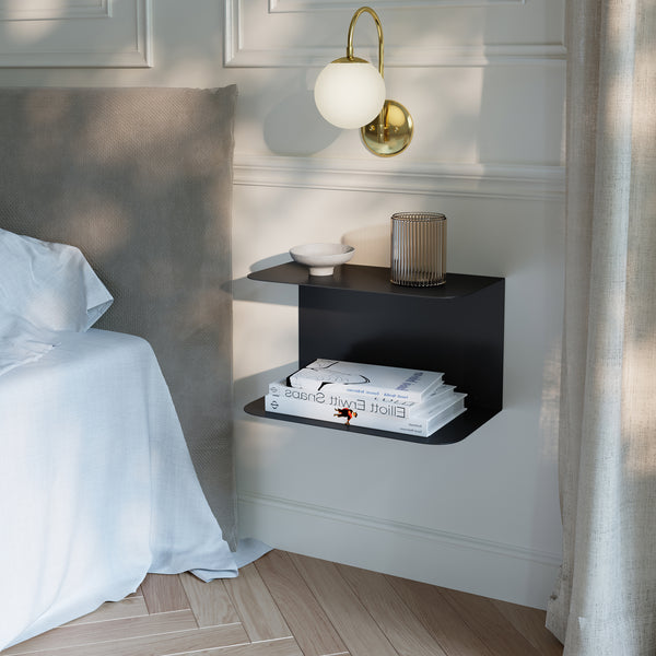 Mesita de noche flotante Notodden de 2 niveles acero 40x23x23cm - [en.casa]