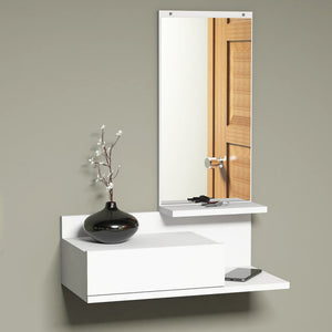 Estante de pared con espejo y cajón Gundsø Blanco [en.casa] - premiumXL