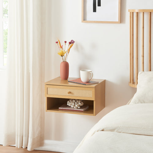 Estantería de pared Eiker con cajón 40x32x23 cm aspecto ratán [en.casa]