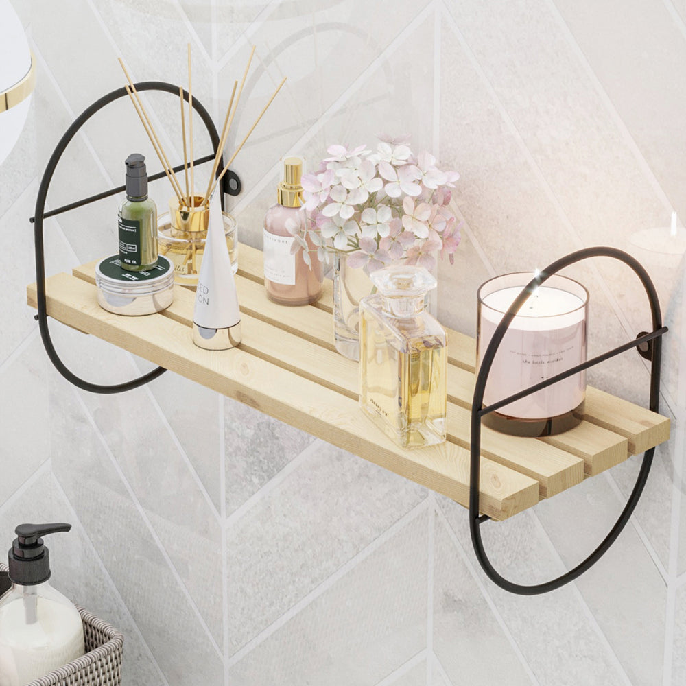 Estante de pared Oulu con marco de metal negro/natural en varios tamaños [en.casa] - premiumXL