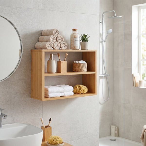 Estantería de pared Gol de 3 niveles para cocina baño bambú 50 x 15 x 30 cm - Natural [en.casa]