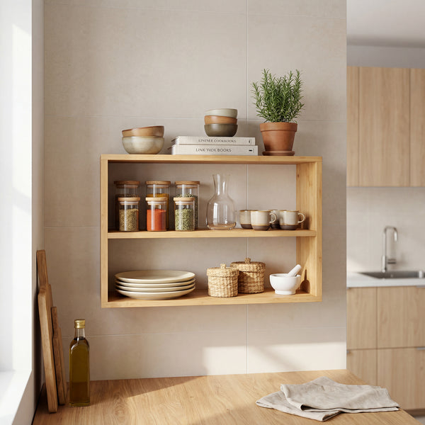 Estantería de pared Gol de 3 niveles para cocina baño bambú 50 x 15 x 30 cm - Natural [en.casa]