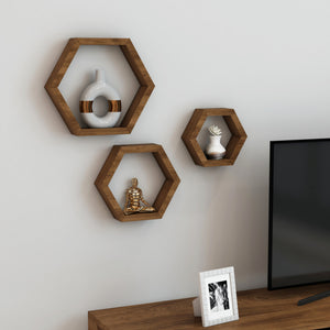 Conjunto de estanterías de pared Stubbekøbing de 3 piezas Madera de pino Tono oscuro de madera [en.casa]