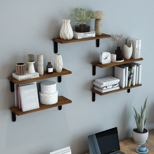 Estantería de pared Frogn juego de 5 piezas color madera/negro [en.casa]