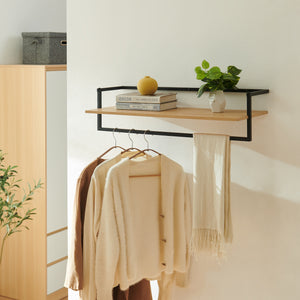 Perchero mural Evje con estante acero 80x30x20cm - Efecto Madera/Negro [en.casa]