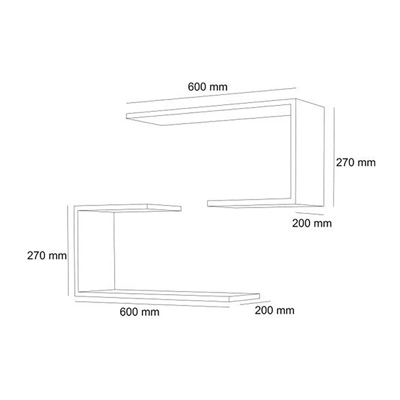 Esquema acotado Conjunto de estantes de pared Årslev 2 piezas 27 x 60 x 20 cm hasta aprox. 5 kg [en.casa]