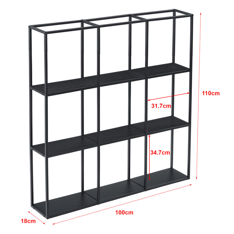 Esquema acotado Estantería de pared Jelsa 9 compartimentos - Negro [en.casa]