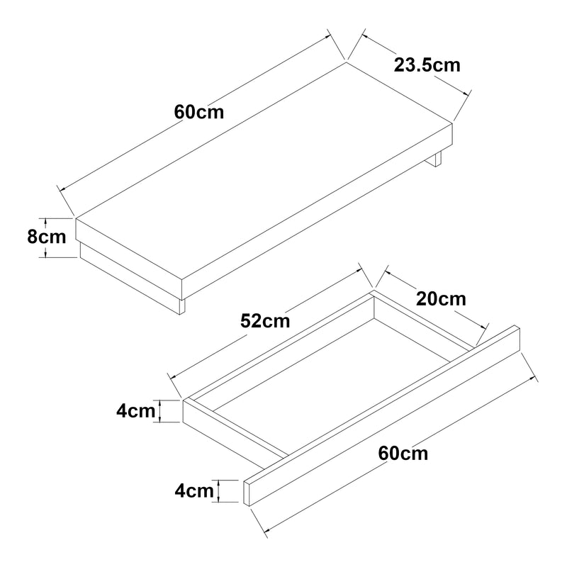 Esquema acotado Estantería de pared Karkkila con cajón [en.casa]