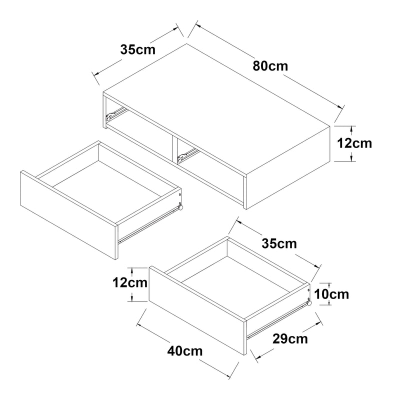 Esquema acotado Estantería de pared Karstula con cajón [en.casa]