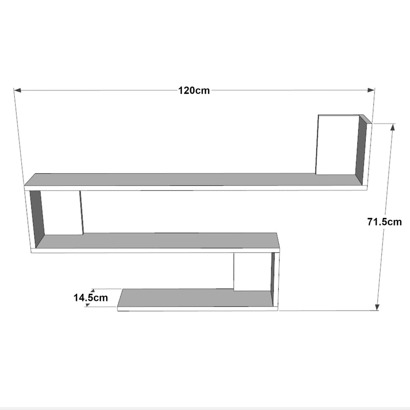 Esquema acotado Estante de pared Kitee 120 x 14,5 x 71,5 cm en varios colores [en.casa]