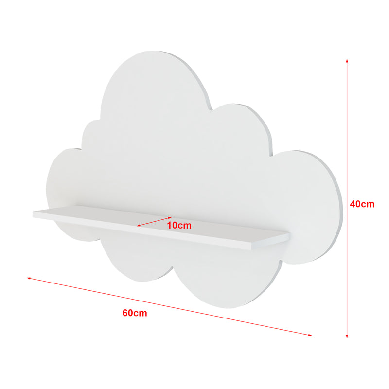 Esquema acotado Estante flotante infantil Skanderborg en forma de nube/conejo/tiburón/coche/cohete MDF blanco [en.casa]