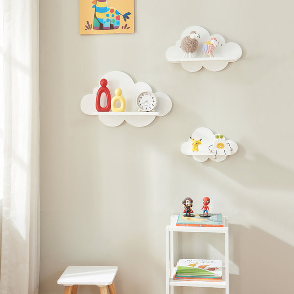 Estante flotante infantil Skanderborg en forma de nube/conejo/tiburón/coche/cohete MDF blanco [en.casa]