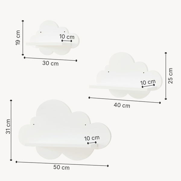 Estante flotante infantil Skanderborg en forma de nube/conejo/tiburón/coche/cohete MDF blanco [en.casa]