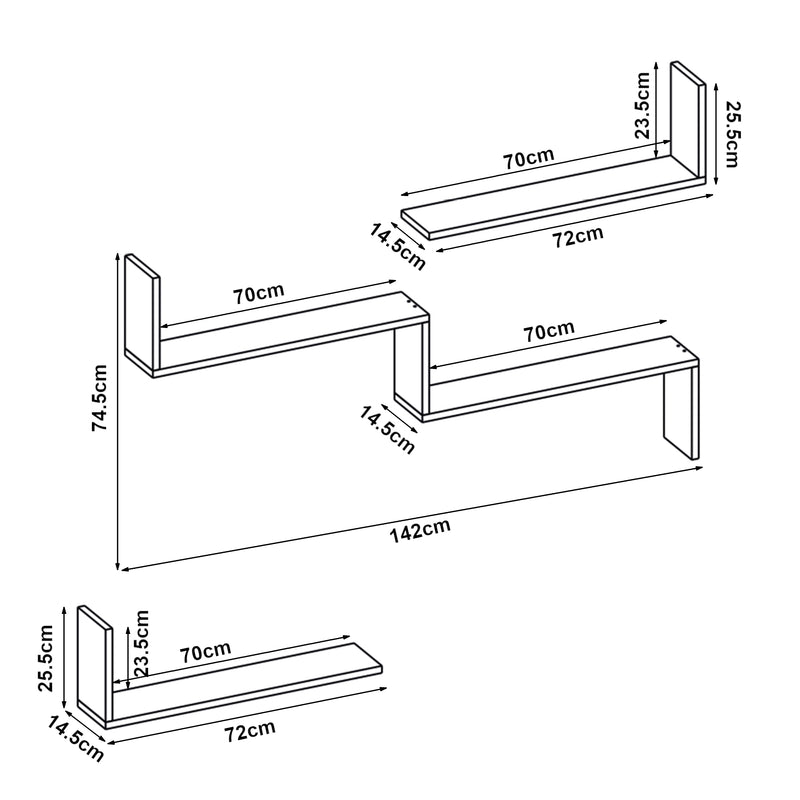 Esquema acotado Conjunto de estanterías de pared 3 piezas Vepinshul [en.casa]